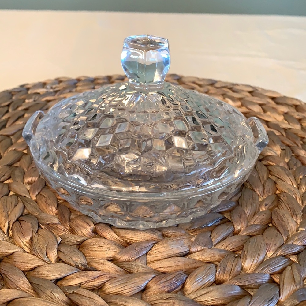 Vintage glass side dish with lid.